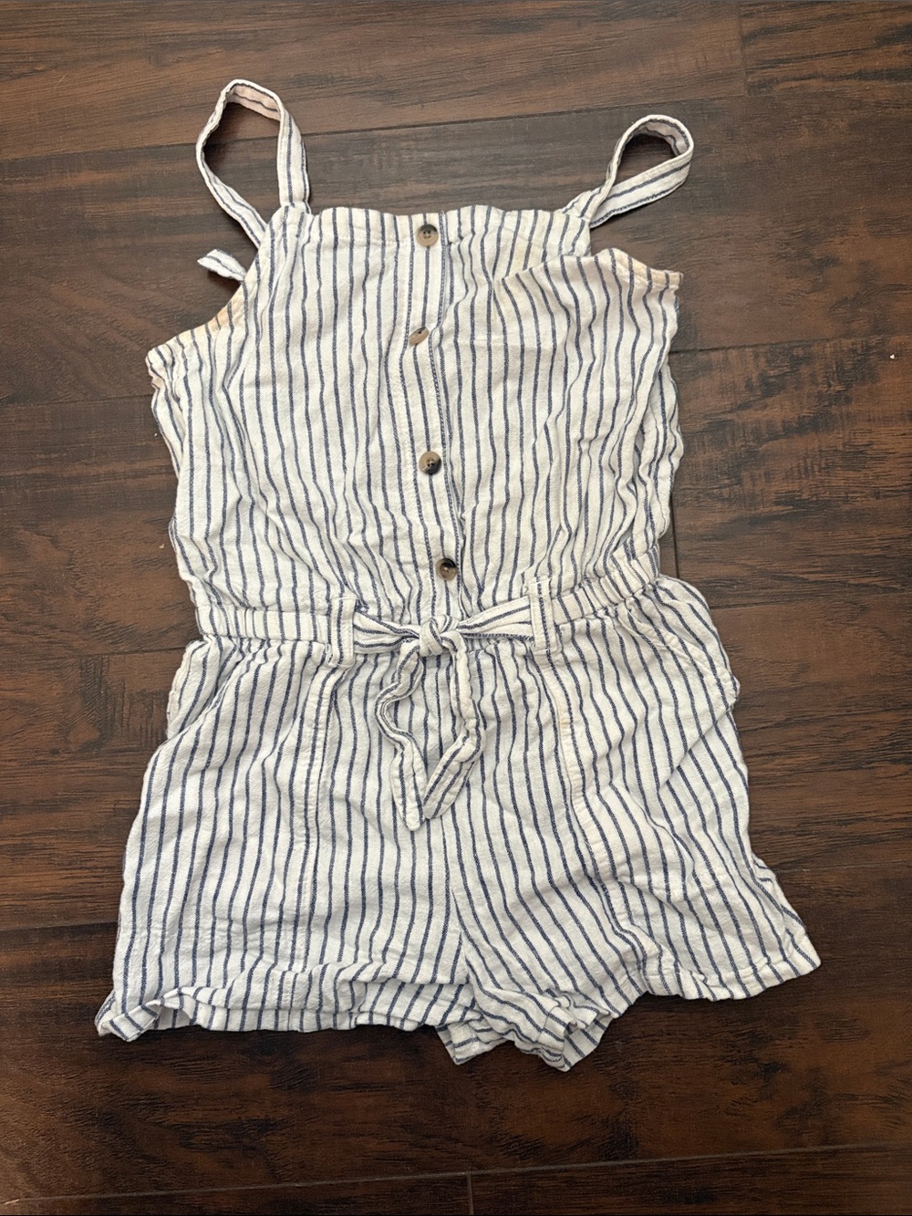 Old Navy White and Blue Striped Tie-Waist Girls Romper